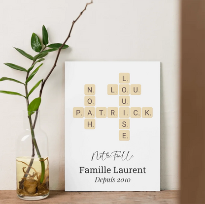 Affiche famille personnalisée style Scrabble – prénoms