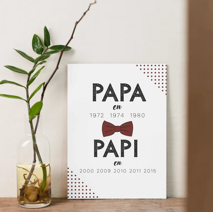 Affiche personnalisée Papa puis Papi – avec dates de naissance des enfants et petits-enfants