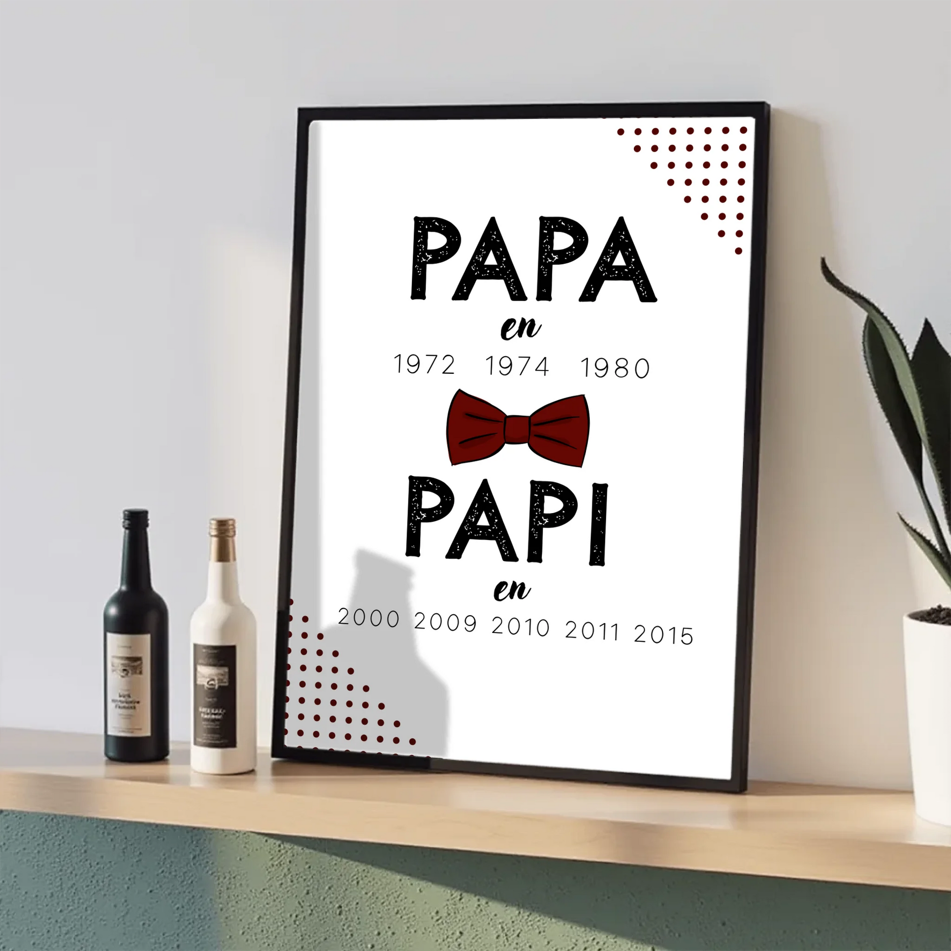 Cadeau fête des pères ou grands-pères – affiche personnalisée avec dates marquantes