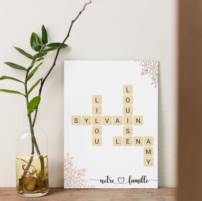 Décoration murale famille avec prénoms entrelacés – style chaleureux et graphique