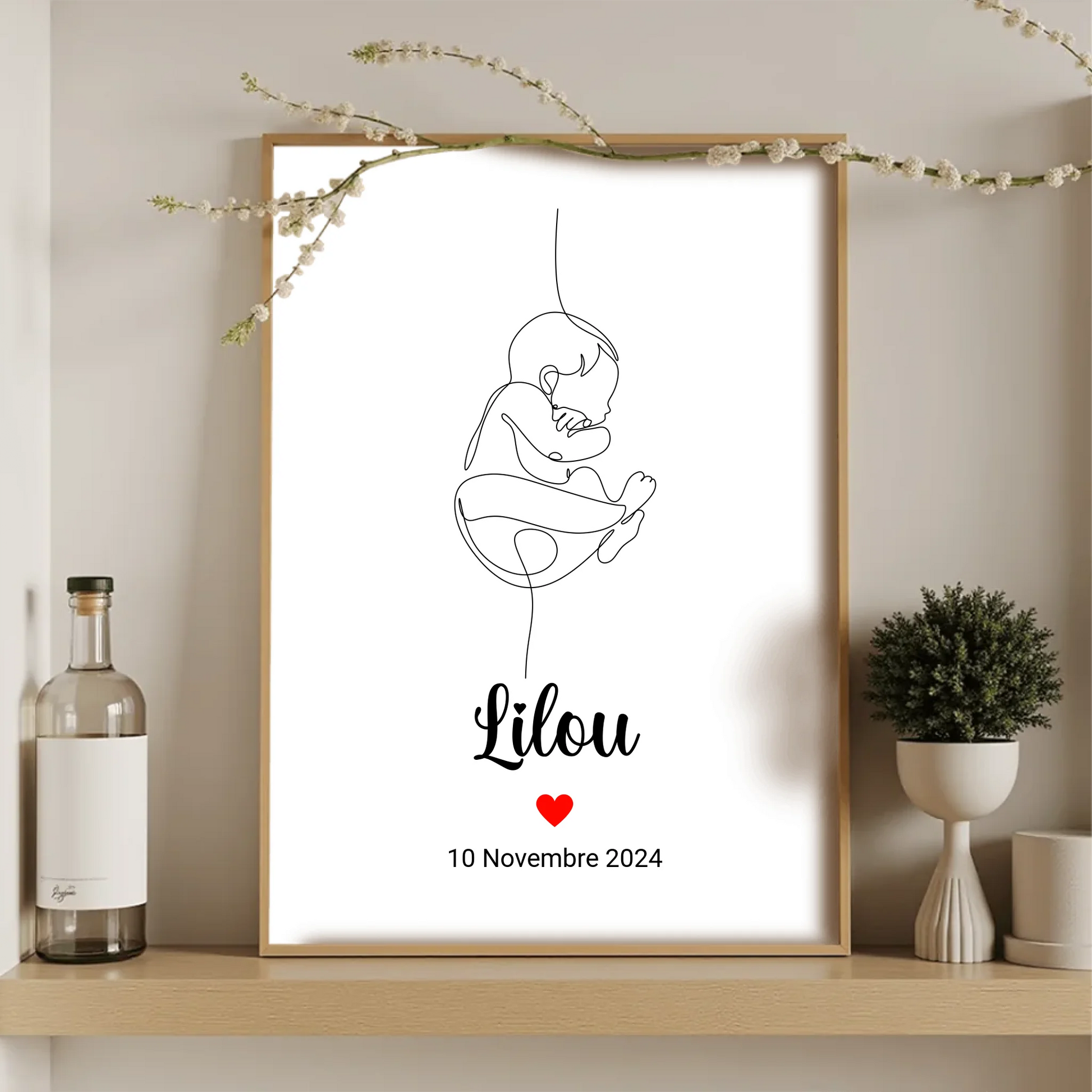 Affiche décorative chambre bébé – design épuré avec prénom et date