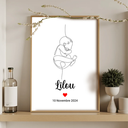 Affiche décorative chambre bébé – design épuré avec prénom et date