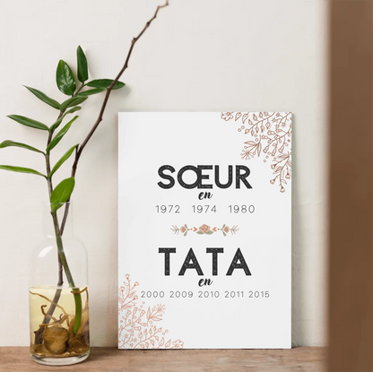 Affiche famille personnalisée – Sœur en, Tata en avec décoration florale