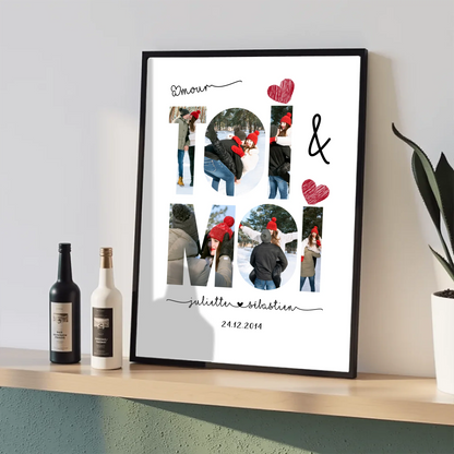 Affiche amour Toi et Moi – date symbolique et montage photo dans les lettres