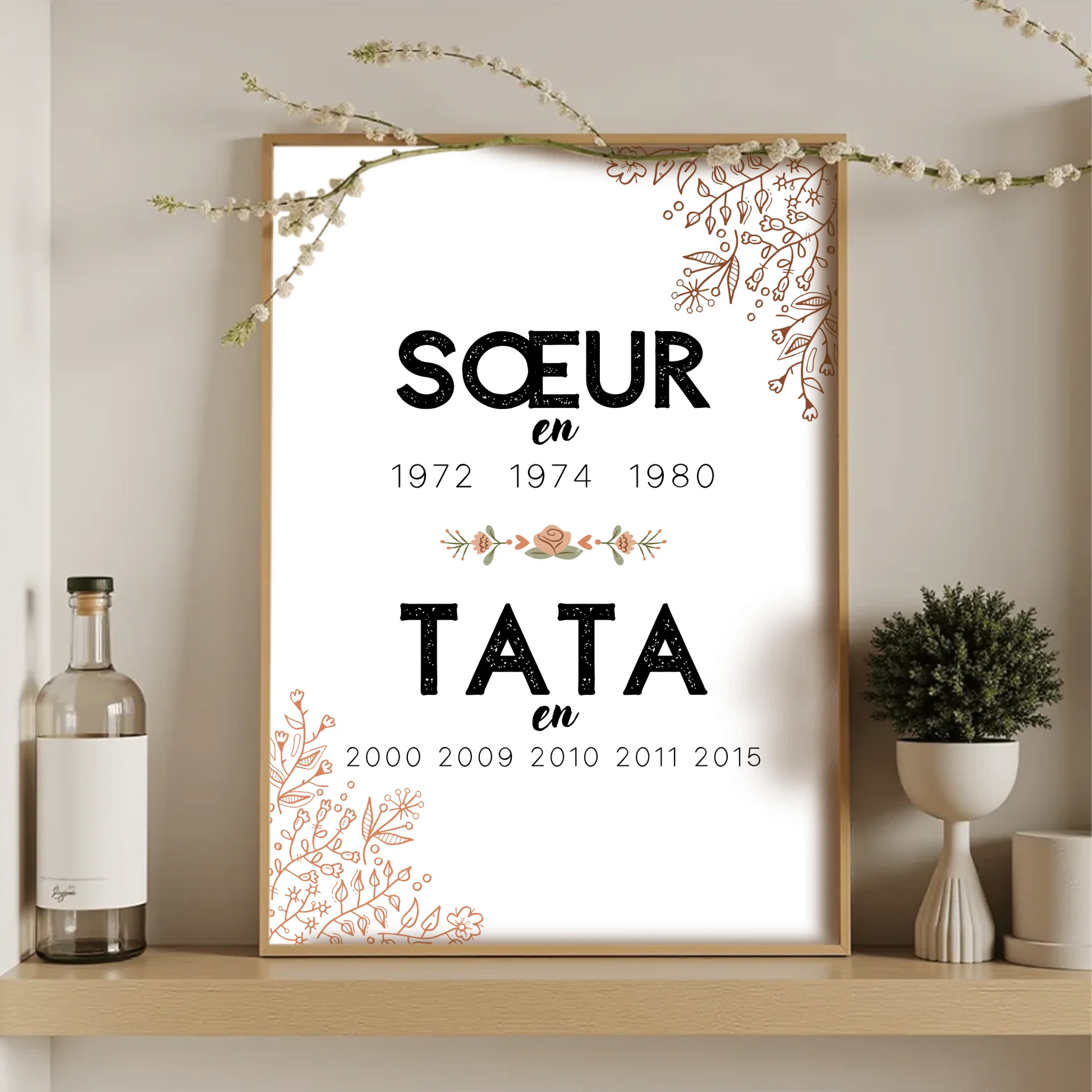 Poster dates de naissance sœur devenue tata – affiche personnalisable