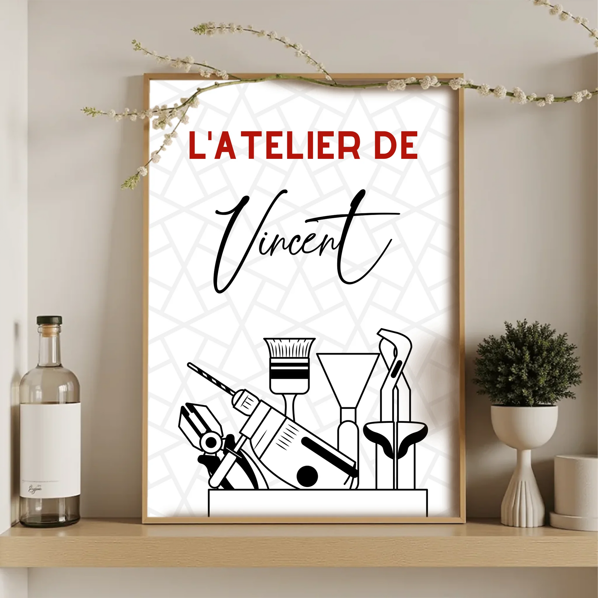 Affiche murale atelier de bricolage avec prénom personnalisé