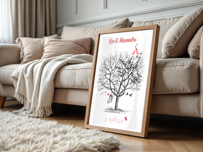 Affiche personnalisée - Mariage Arbre à empreintesPlume Revedor