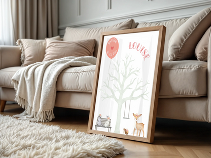 Affiche personnalisée - Baptême ou Anniversaire arbre à empreintes aniPlume Revedor