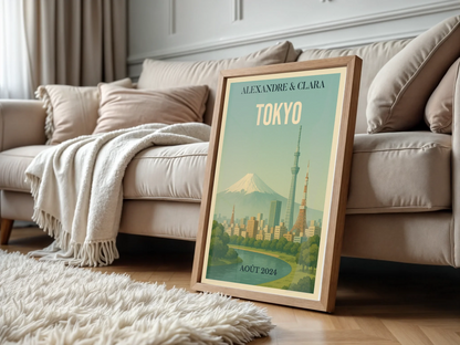 Affiche Tokyo vintage – Mont Fuji & skyline – déco murale personnalisaPlume Revedor