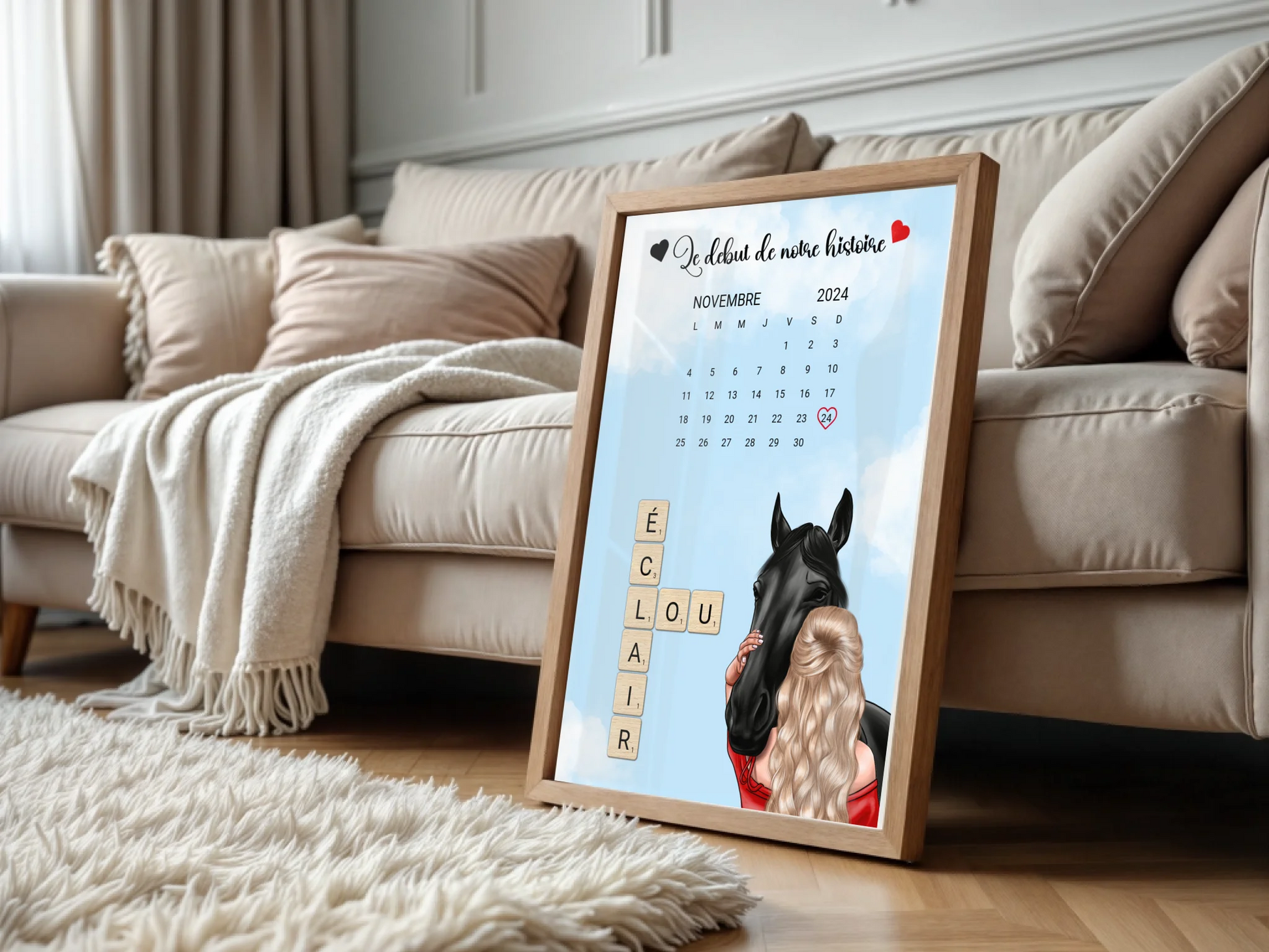 Affiche Équitation : Femme, Cheval, Prénoms & Date - Cadeau ÉquitationPlume Revedor