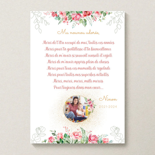 Affiche personnalisée - Nounou ou Crèche avec Texte et photoPlume Revedor