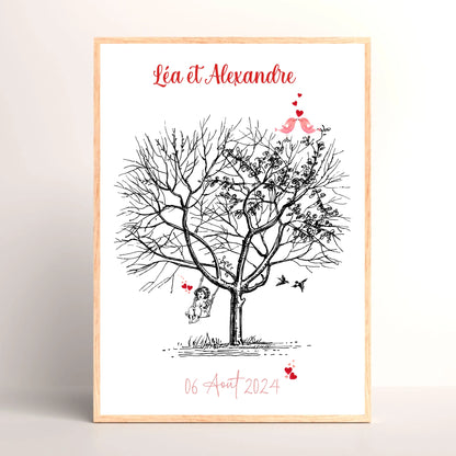 Affiche personnalisée - Mariage Arbre à empreintesPlume Revedor