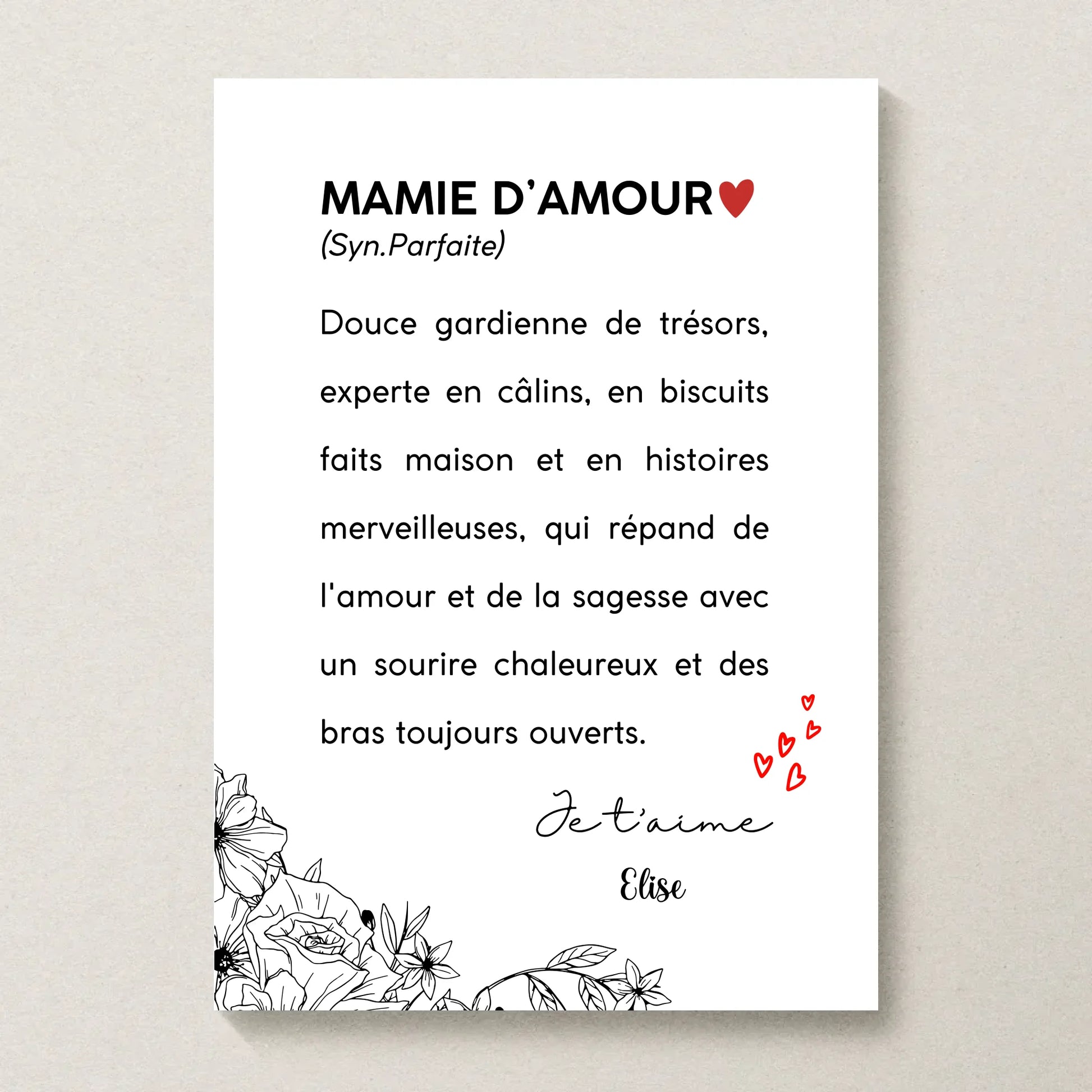Affiche Personnalisée Mamie Définition - cadeau personnalisé mamiePlume Revedor