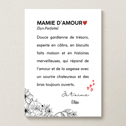 Affiche Personnalisée Mamie Définition - cadeau personnalisé mamiePlume Revedor