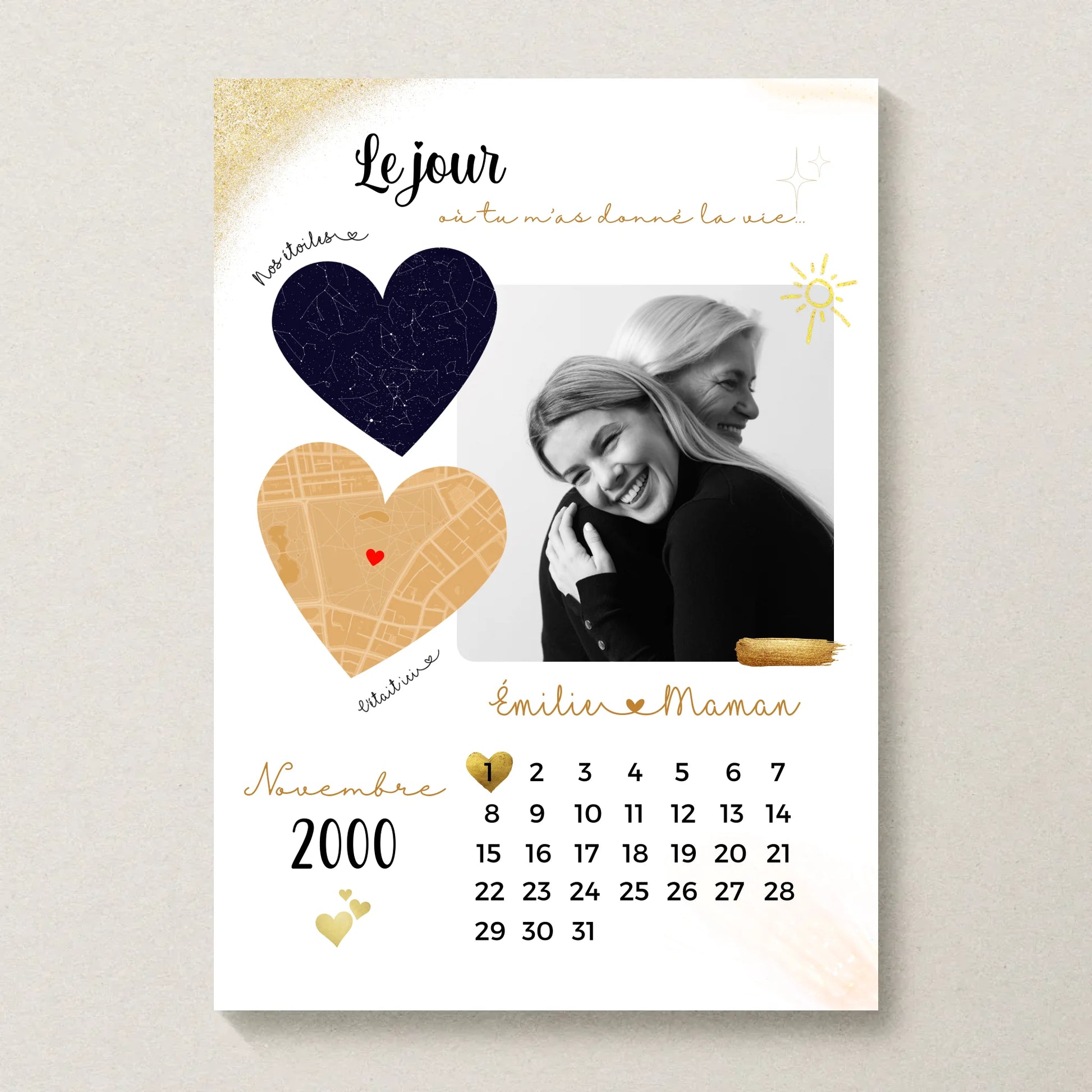 Affiche Personnalisée Maman Calendrier avec Photo, Plan et Carte des éPlume Revedor