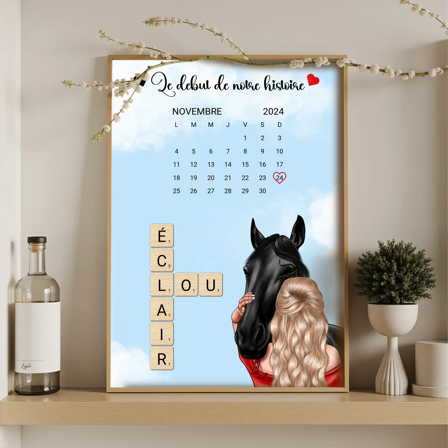 Affiche Équitation : Femme, Cheval, Prénoms & Date - Cadeau ÉquitationPlume Revedor