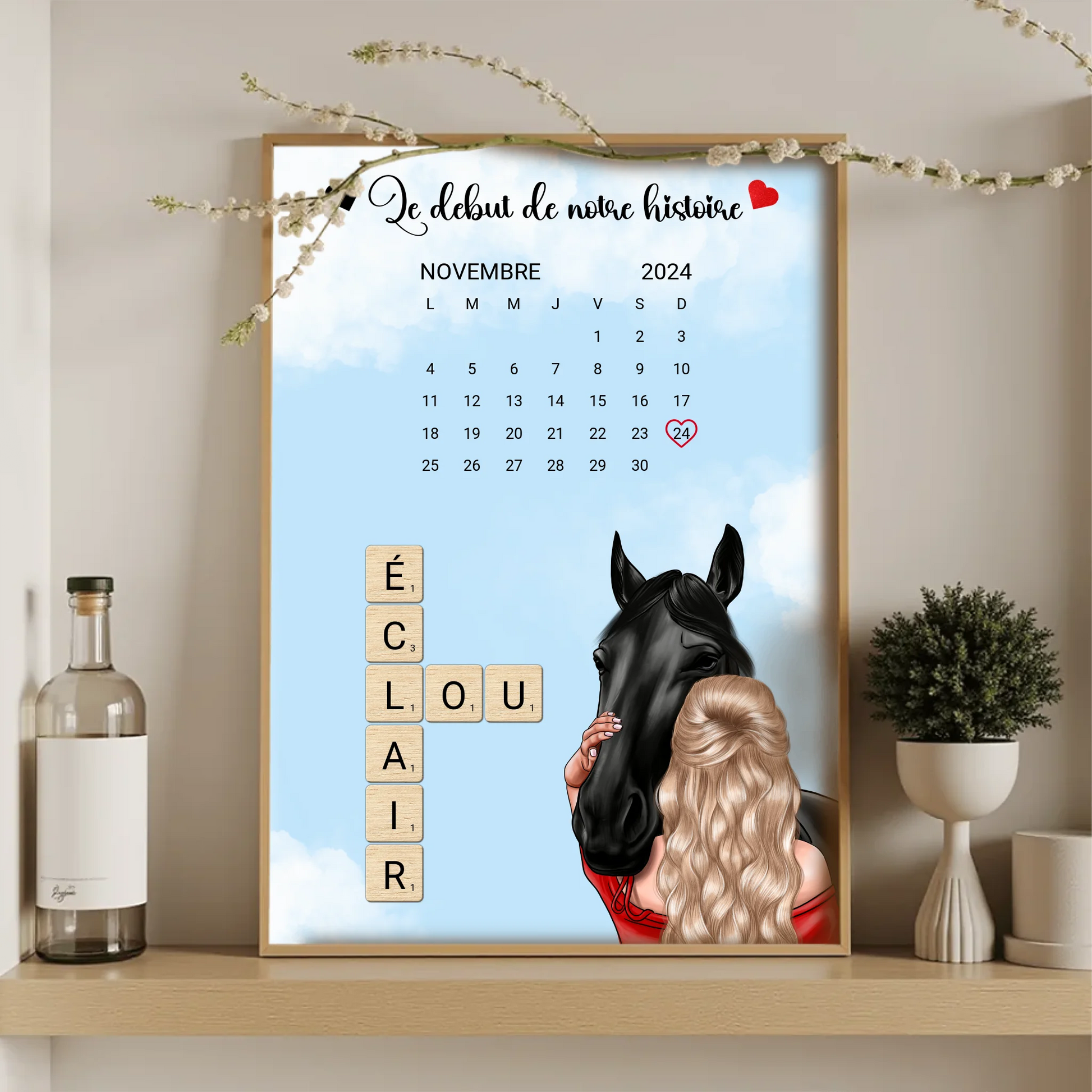 Affiche Équitation : Femme, Cheval, Prénoms & Date - Cadeau ÉquitationPlume Revedor