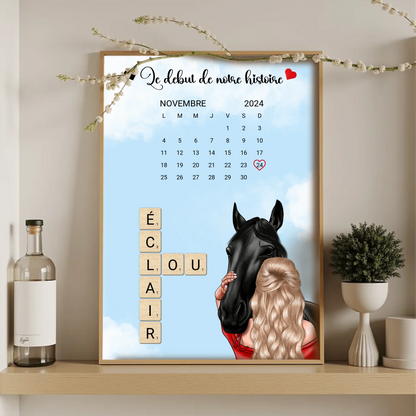 Affiche Équitation : Femme, Cheval, Prénoms & Date - Cadeau ÉquitationPlume Revedor