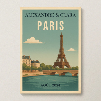 Affiche vintage personnalisée Paris – Tour Eiffel & Pont sur la SeinePlume Revedor