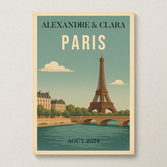 Affiche vintage personnalisée Paris – Tour Eiffel & Pont sur la SeinePlume Revedor