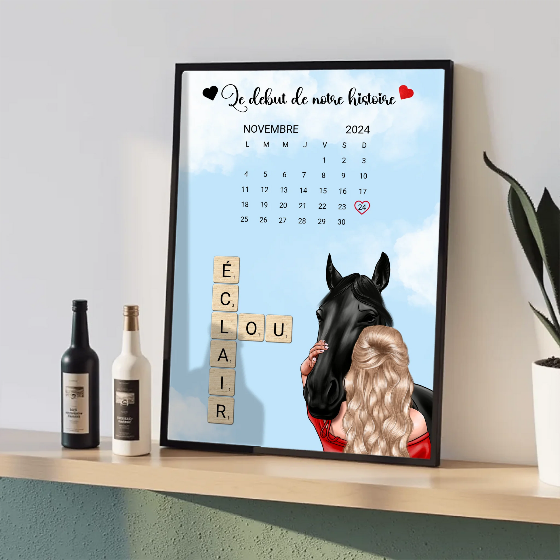 Affiche Équitation : Femme, Cheval, Prénoms & Date - Cadeau ÉquitationPlume Revedor