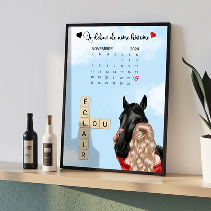 Affiche Équitation : Femme, Cheval, Prénoms & Date - Cadeau ÉquitationPlume Revedor