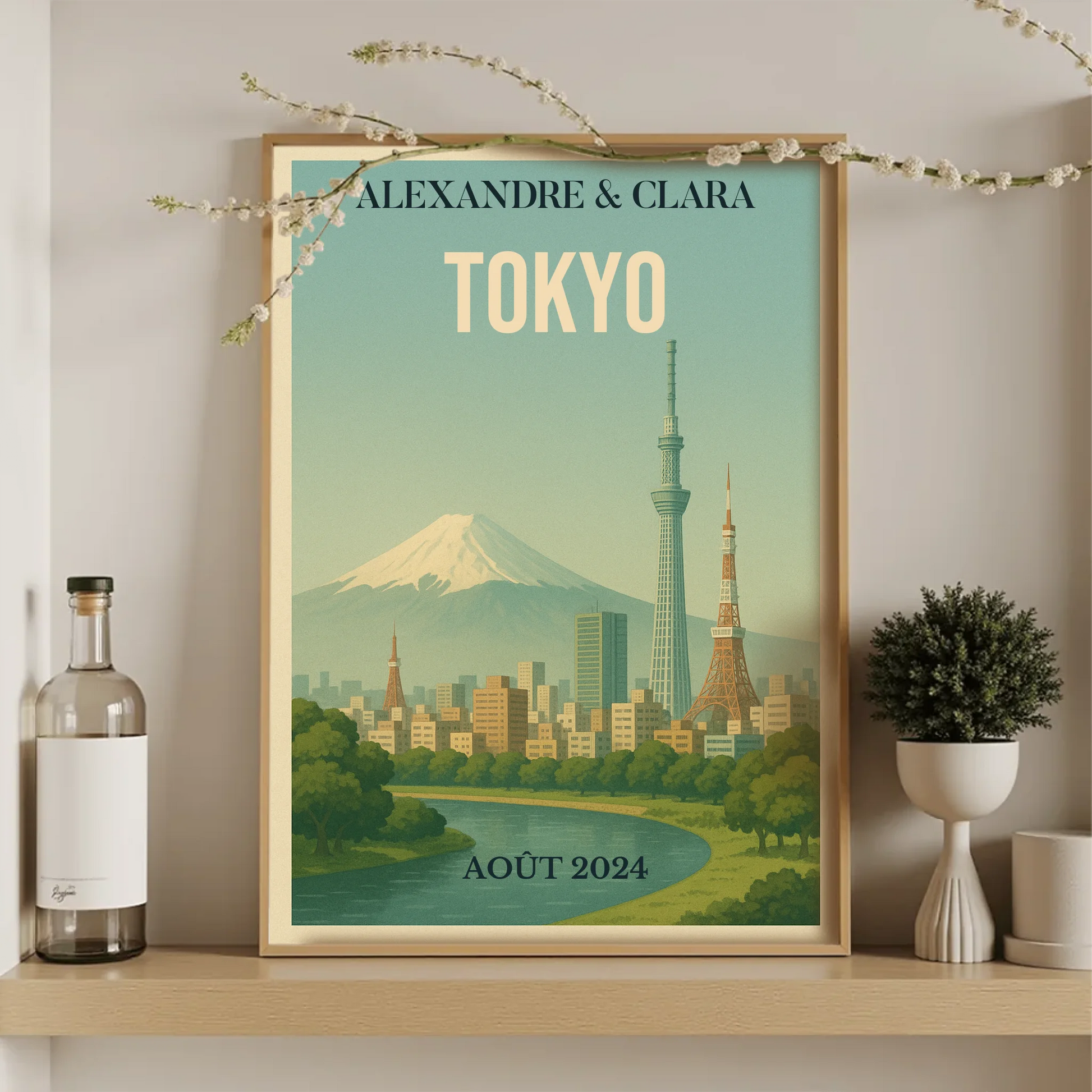Affiche Tokyo vintage – Mont Fuji & skyline – déco murale personnalisaPlume Revedor