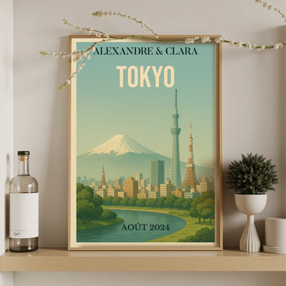 Affiche Tokyo vintage – Mont Fuji & skyline – déco murale personnalisaPlume Revedor