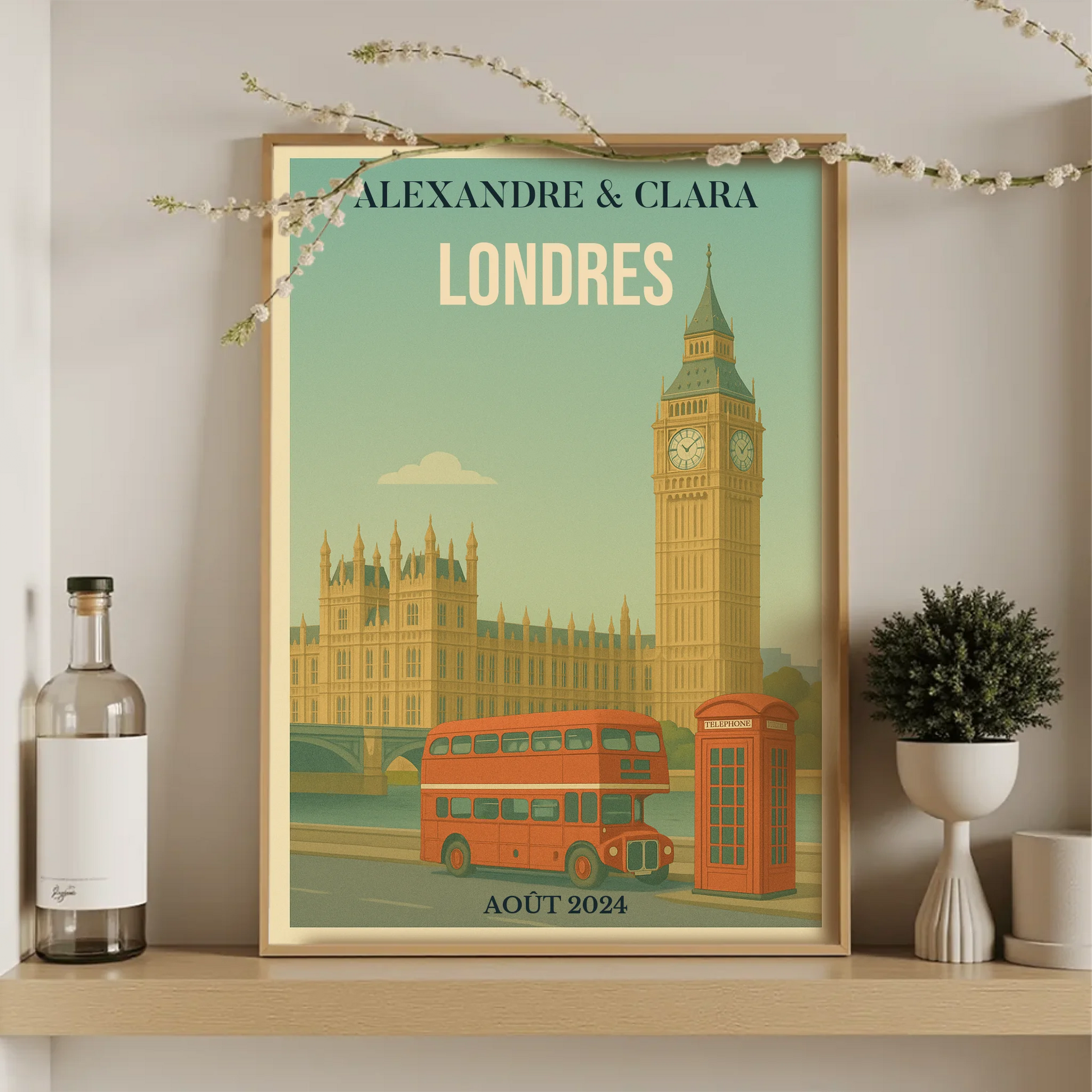 Affiche Londres personnalisée – Big Ben & bus rouge vintagePlume Revedor