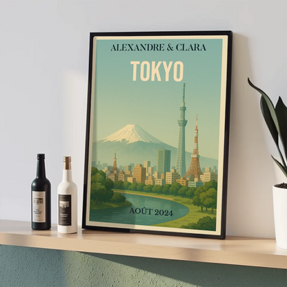 Affiche Tokyo vintage – Mont Fuji & skyline – déco murale personnalisaPlume Revedor
