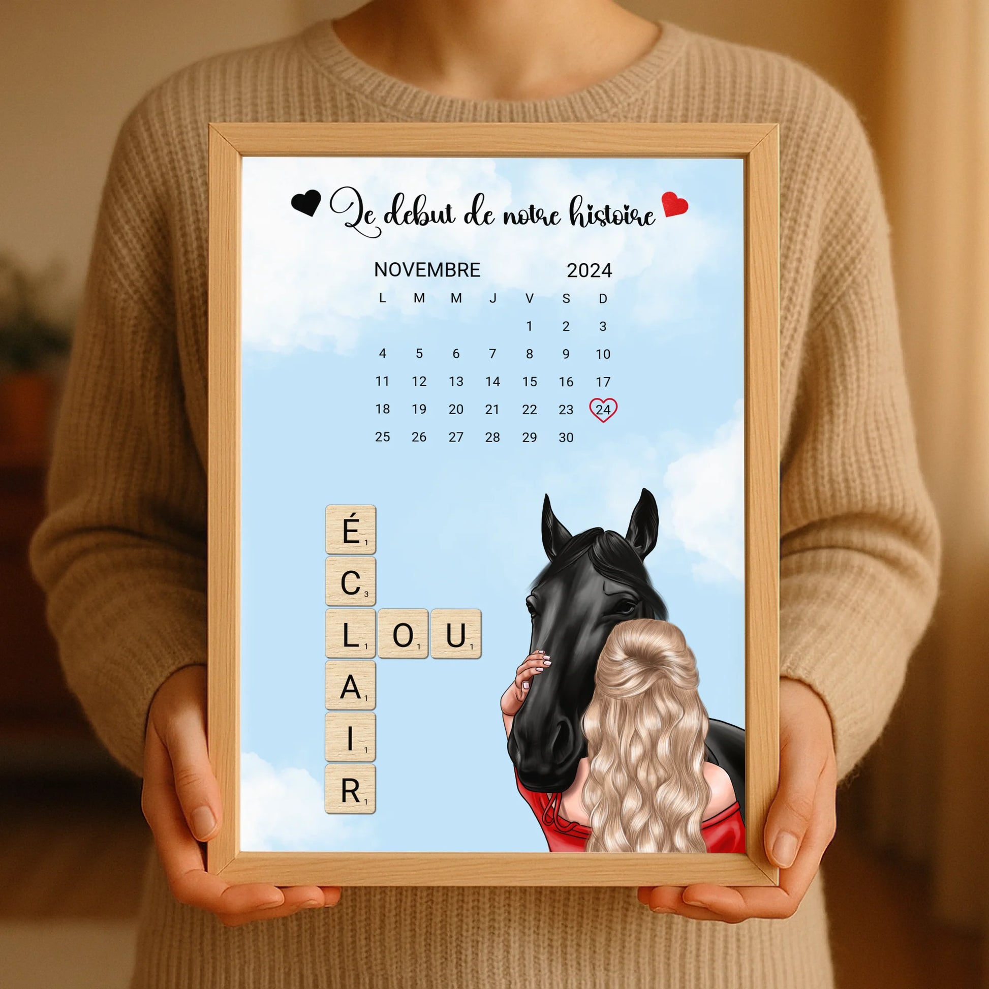 Affiche Équitation : Femme, Cheval, Prénoms & Date - Cadeau ÉquitationPlume Revedor
