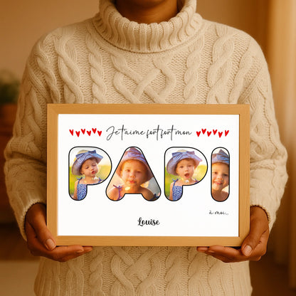 Affiche personnalisée - Mot Papi avec photosPlume Revedor