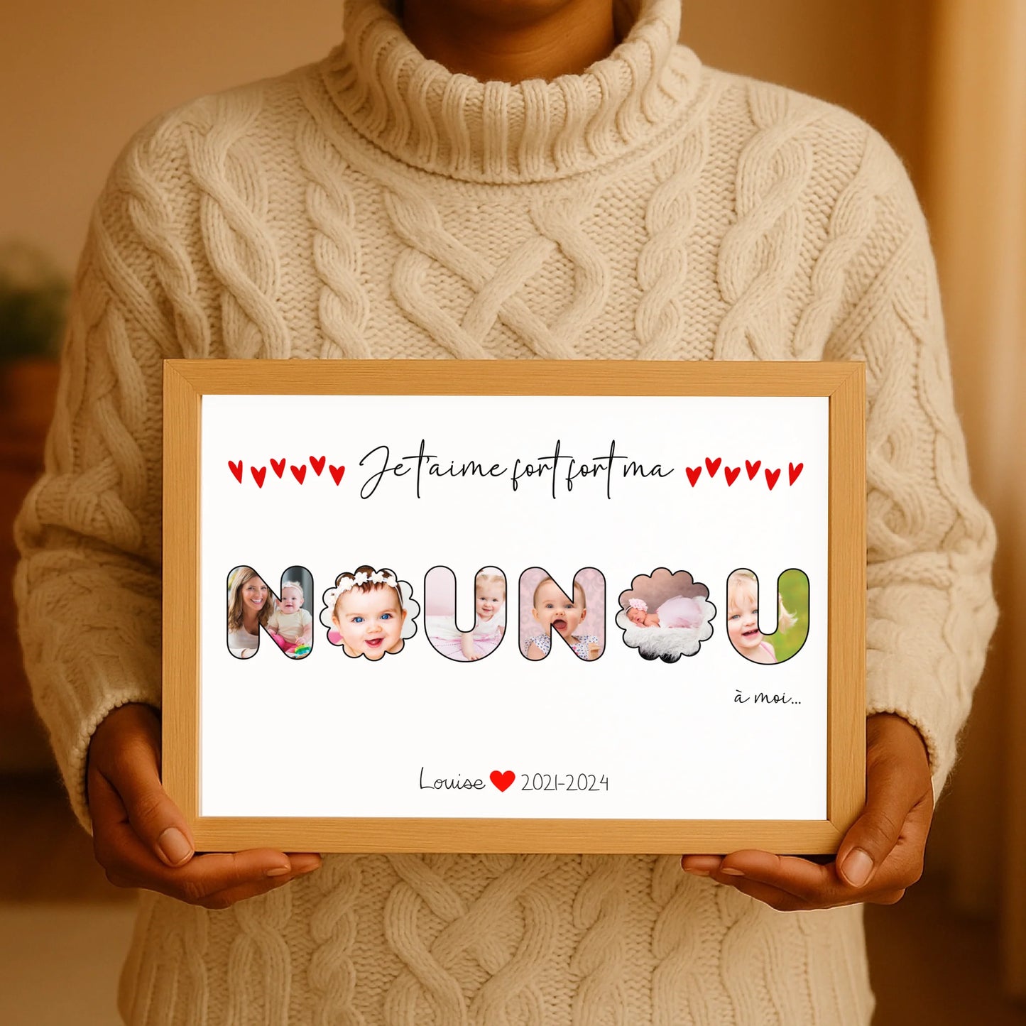 Affiche personnalisée - Mot Nounou avec Photos - Cadeau personnalisé nPlume Revedor