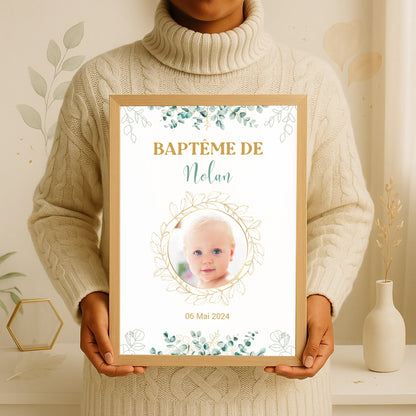 Affiche personnalisée Baptême ou Anniversaire arbre à empreintes "eucaPlume Revedor