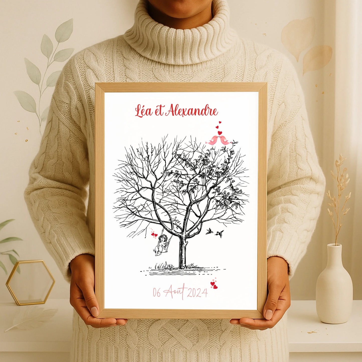 Affiche personnalisée - Mariage Arbre à empreintesPlume Revedor