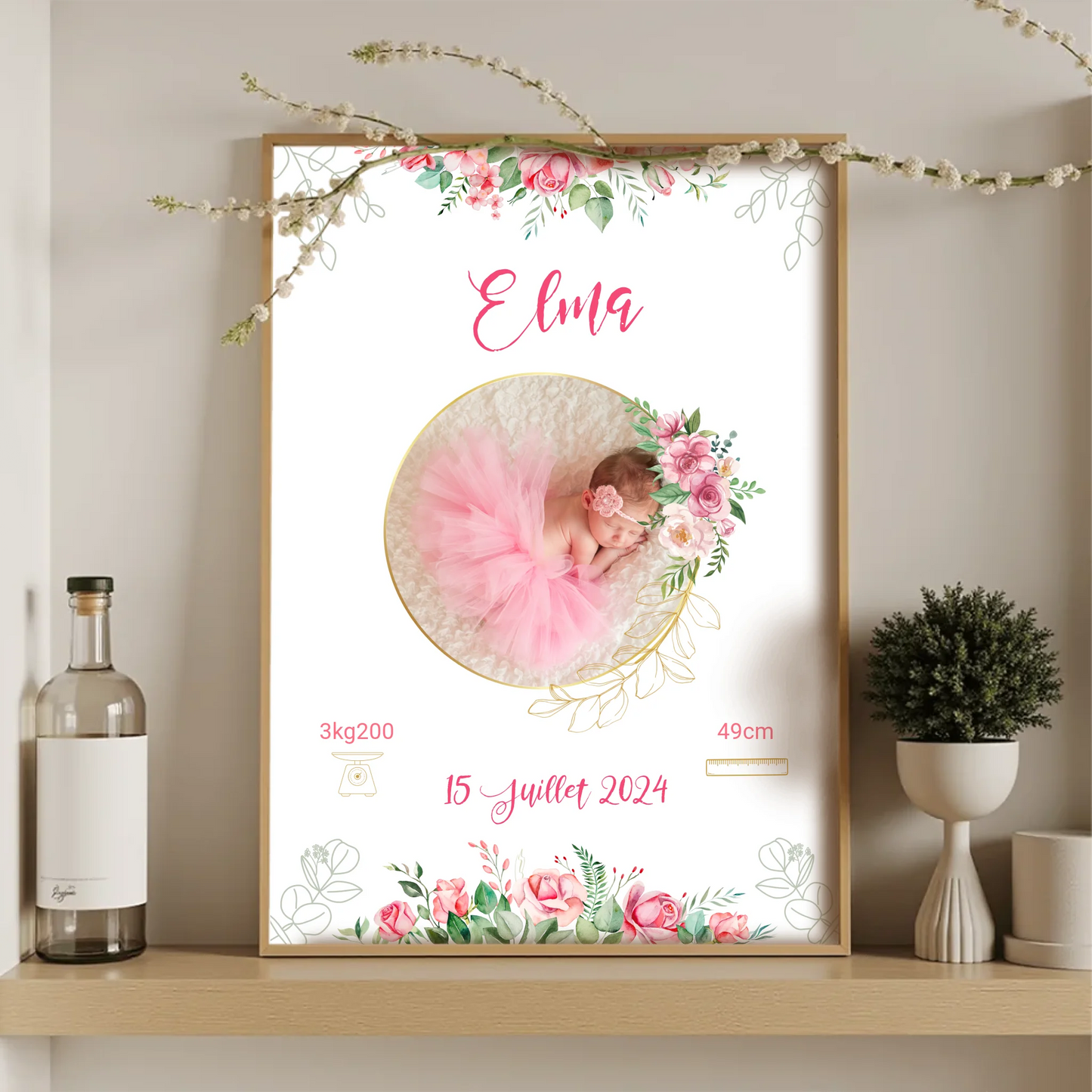 Affiche personnalisée - Naissance Bohème RosesPlume Revedor
