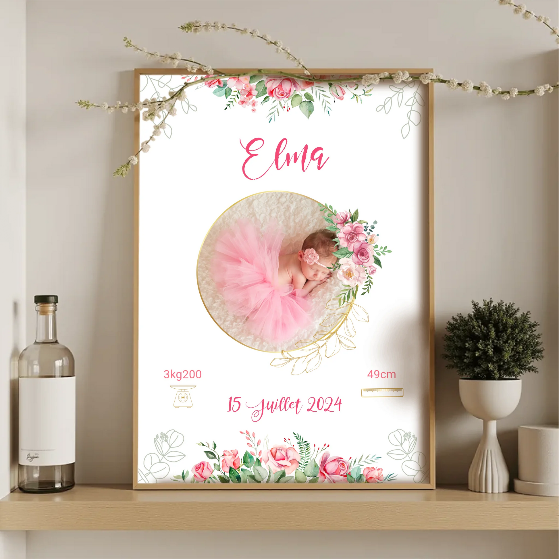 Affiche personnalisée - Naissance Bohème RosesPlume Revedor