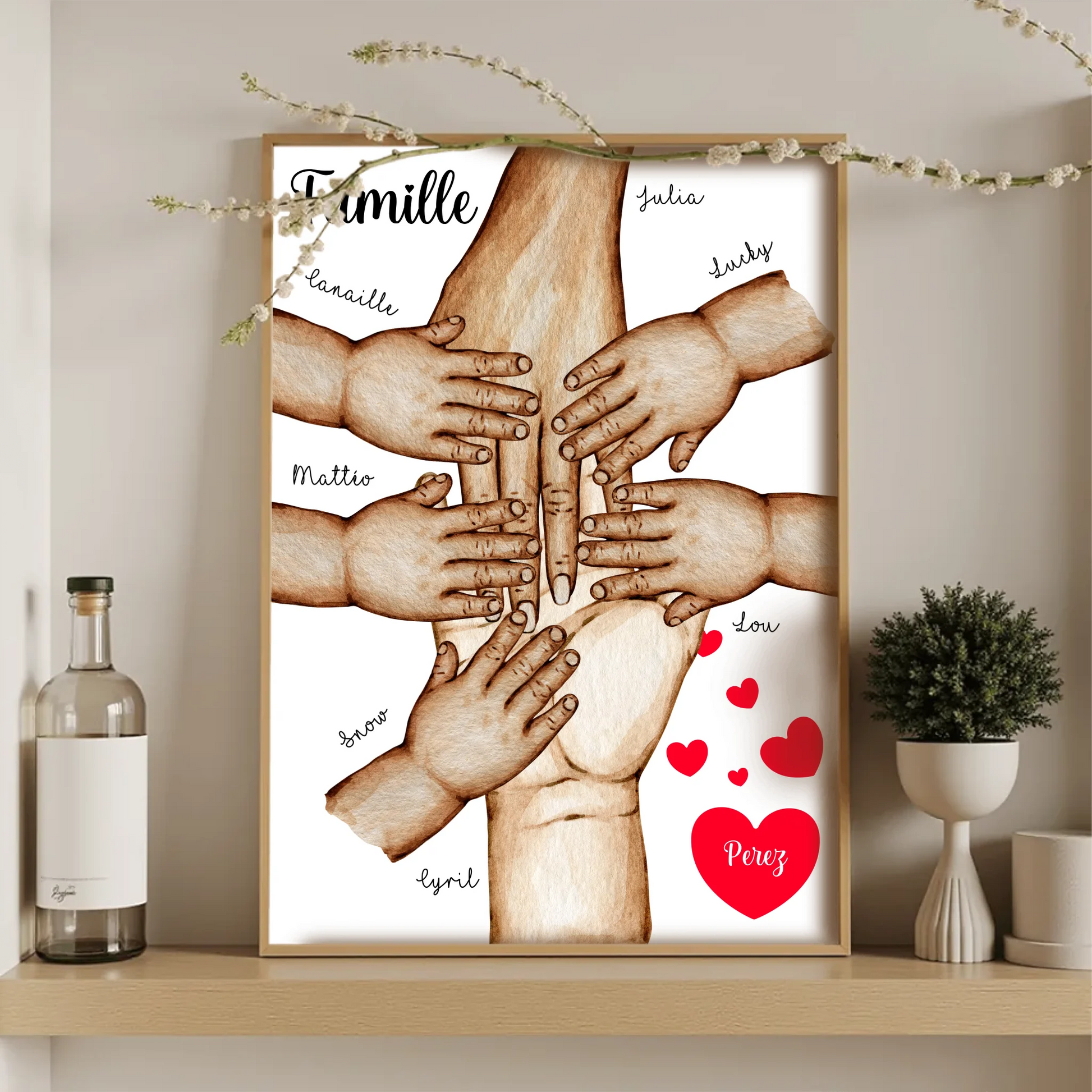 Affiche Famille Personnalisée - Mains et animaux - Cadeau personnaliséPlume Revedor