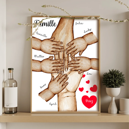 Affiche Famille Personnalisée - Mains et animaux - Cadeau personnaliséPlume Revedor
