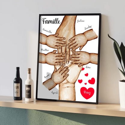 Affiche Famille Personnalisée - Mains et animaux - Cadeau personnaliséPlume Revedor