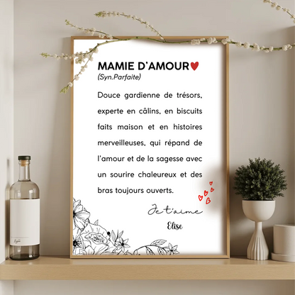 Affiche Personnalisée Mamie Définition - cadeau personnalisé mamiePlume Revedor