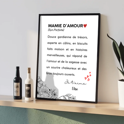 Affiche Personnalisée Mamie Définition - cadeau personnalisé mamiePlume Revedor