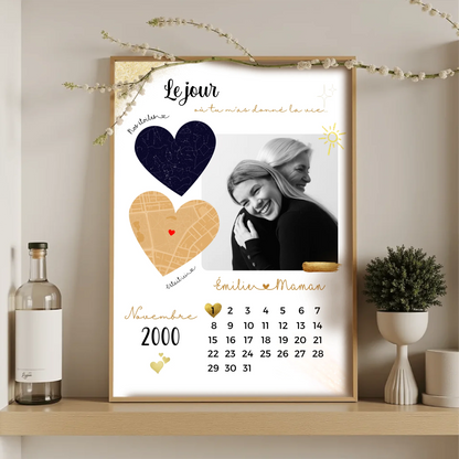 Affiche Personnalisée Maman Calendrier avec Photo, Plan et Carte des éPlume Revedor