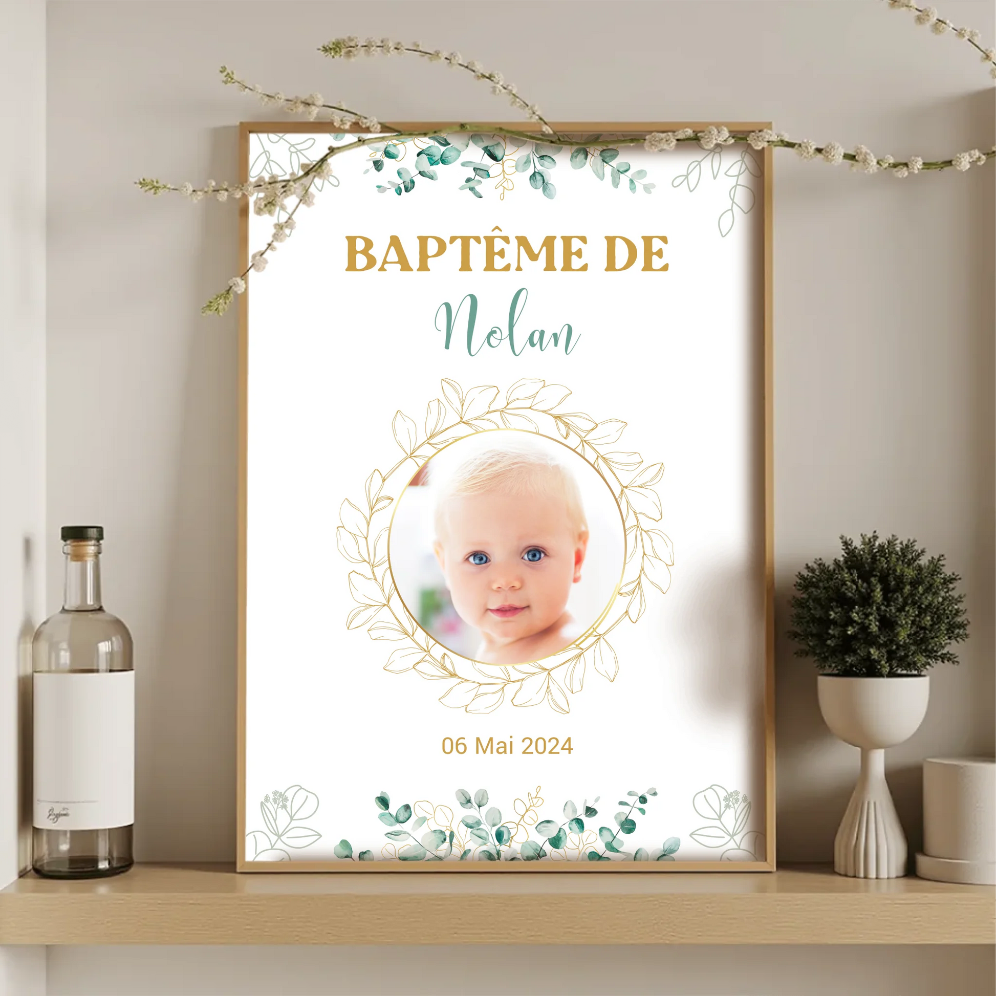 Affiche personnalisée Baptême ou Anniversaire arbre à empreintes "eucaPlume Revedor