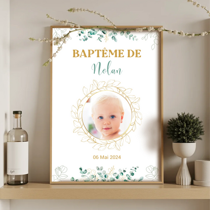 Affiche personnalisée Baptême ou Anniversaire arbre à empreintes "eucaPlume Revedor