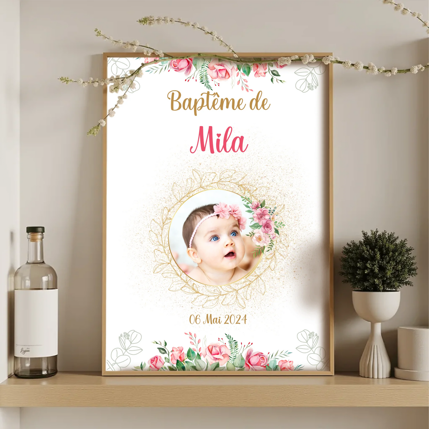 Affiche personnalisée Baptême ou Anniversaire arbre à empreintes baptêPlume Revedor