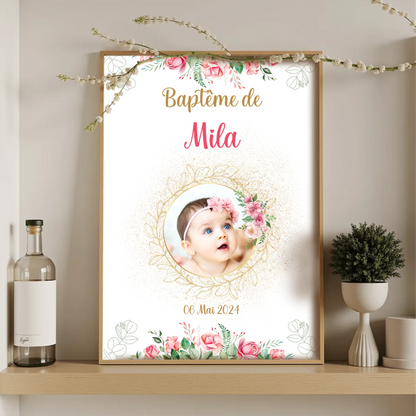 Affiche personnalisée Baptême ou Anniversaire arbre à empreintes baptêPlume Revedor
