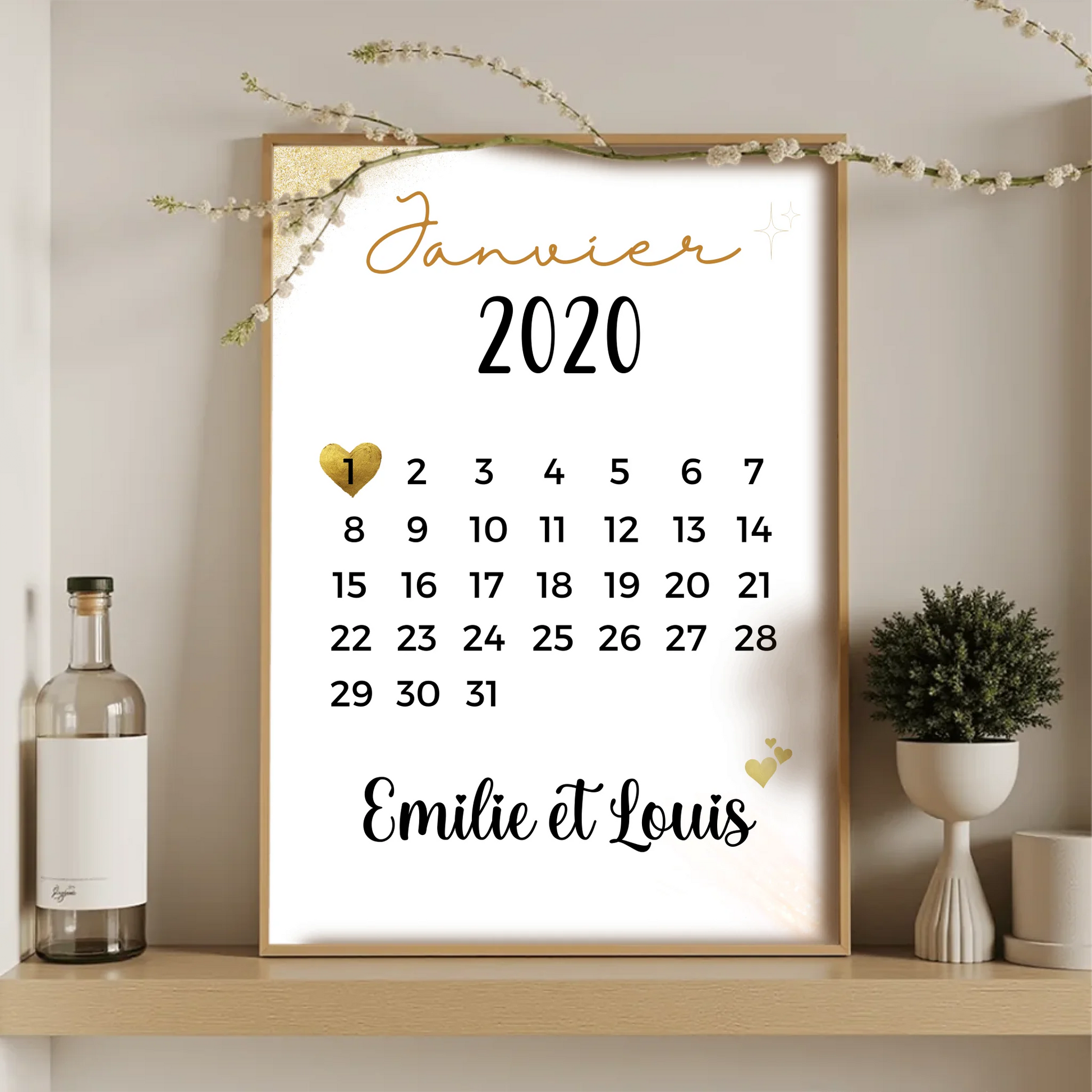 Affiche couple Personnalisée - Calendrier date de rencontrePlume Revedor