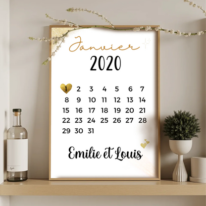 Affiche couple Personnalisée - Calendrier date de rencontrePlume Revedor