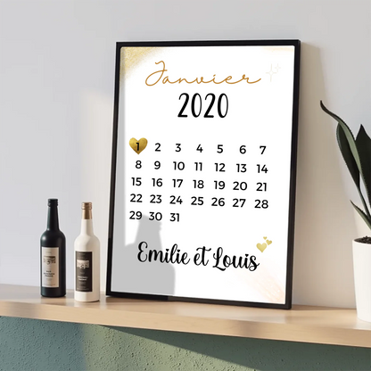 Affiche couple Personnalisée - Calendrier date de rencontrePlume Revedor